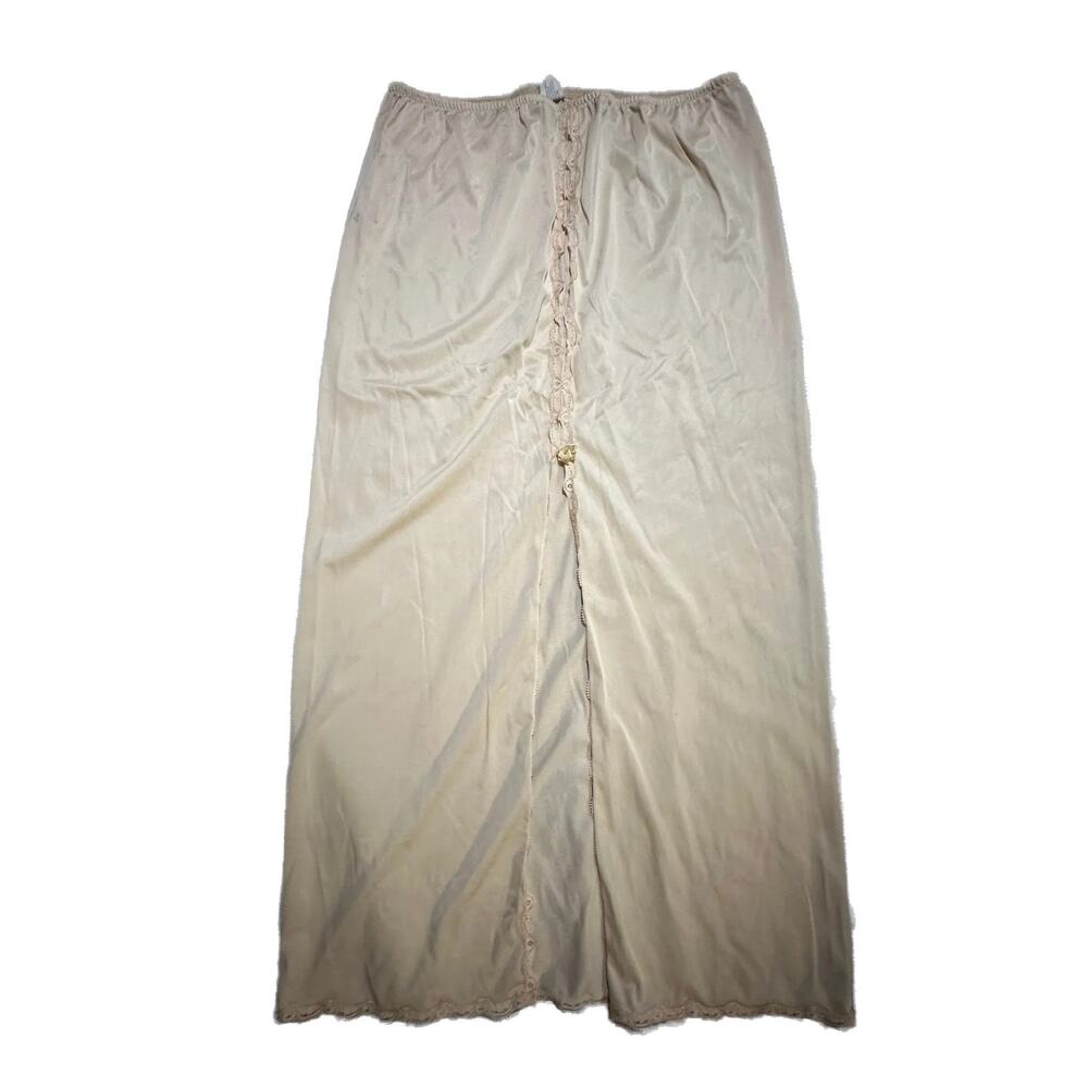 Vanity Fair Womens Vintage Half Slip Skirt M/L Beige Maxi Long Lace Trim